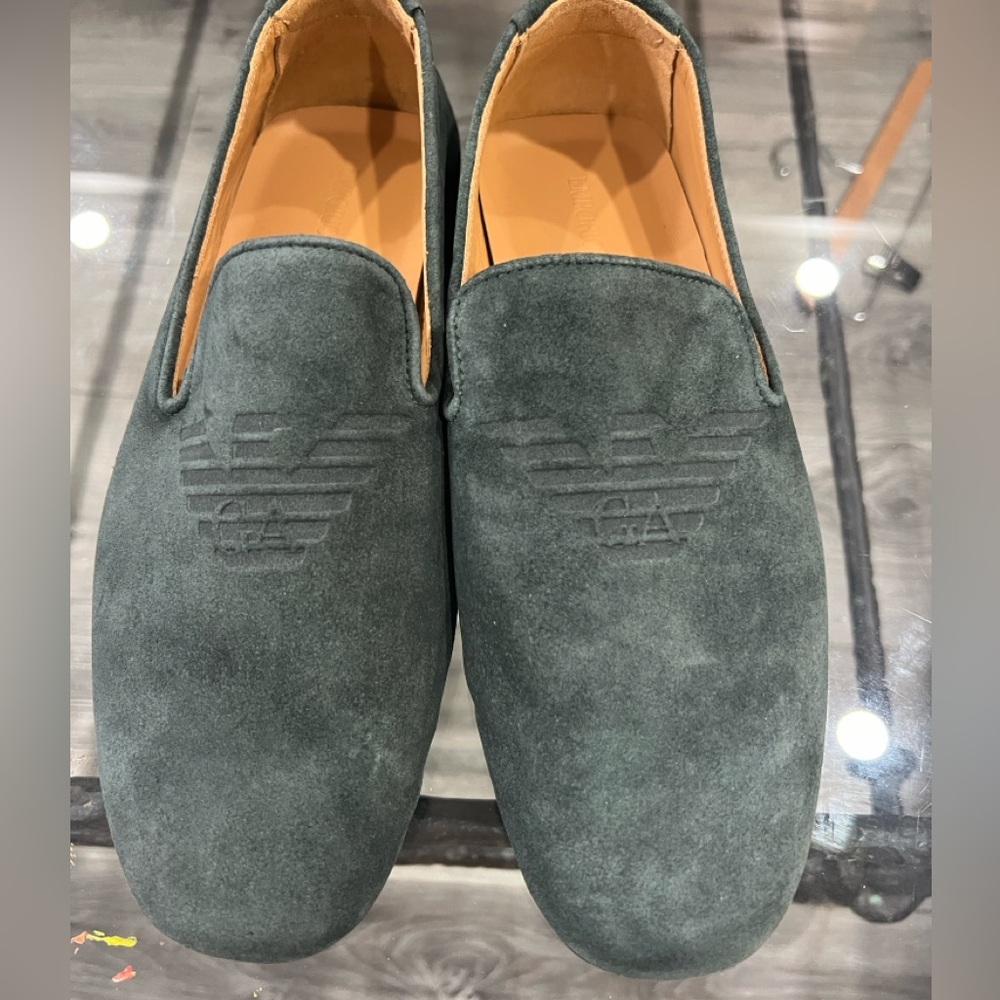 Emporio Armani Men's Green Suede Loafers